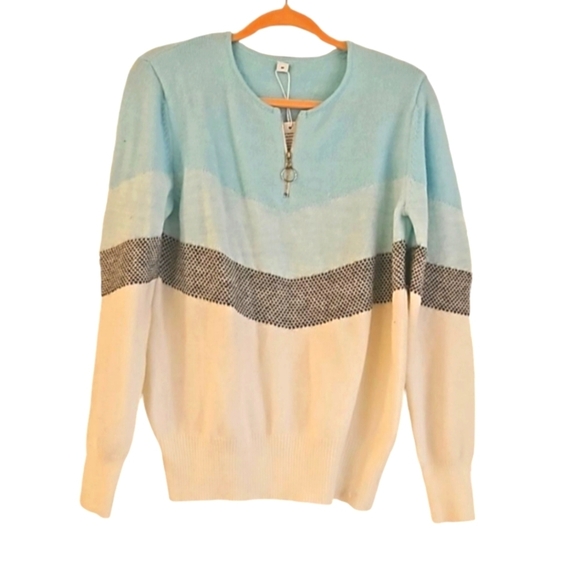 Made with love blue skies chevron Zipup crew neck sweater. Size medium NWT - Picture 1 of 6